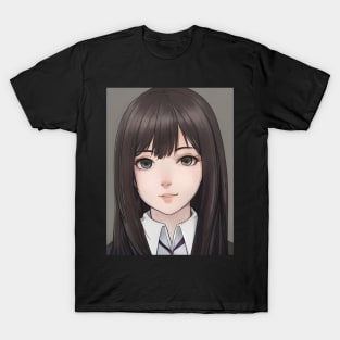 Black Hair Cute Anime High School Pretty Girl T-Shirt